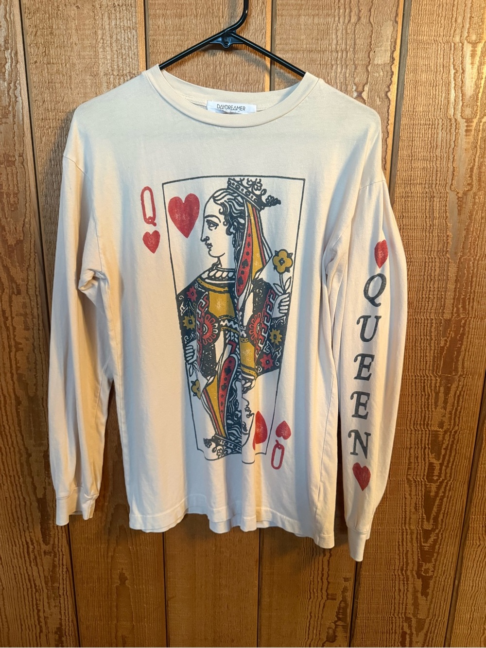 Free People X Daydreamer Cream Queen of Hearts Graphic Long-Sleeve Shirt